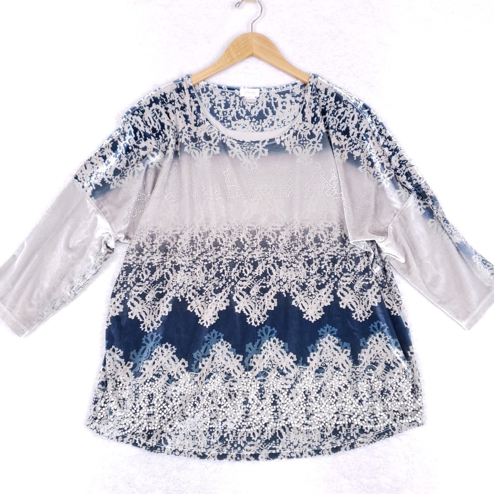 Chicos Velvet Lace‎ Tunic Top Size 3 Romantic Boho-Chic Layering Coquette
